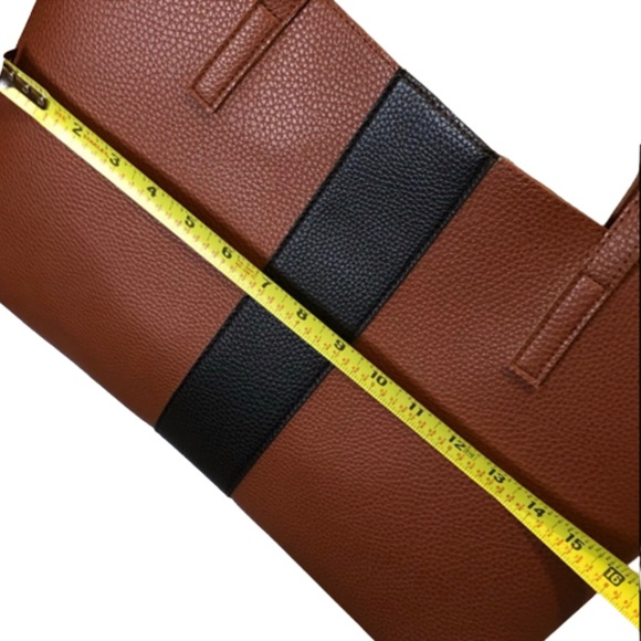 VINCE CAMUTO Tumbled Brown Black Stripe Vegan Leather File Briefcase Tote Bag - Picture 11 of 15